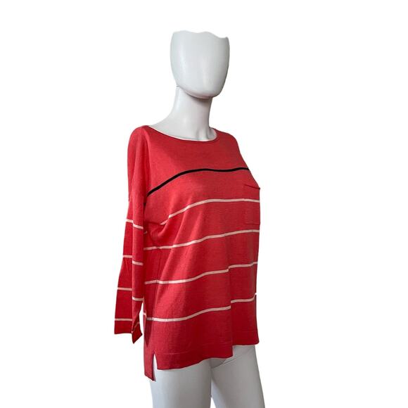 GAP Red Viscose Linen Blend Striped Boatneck 3/4 Sleeve Lightweight Sweater S - Picture 1 of 5